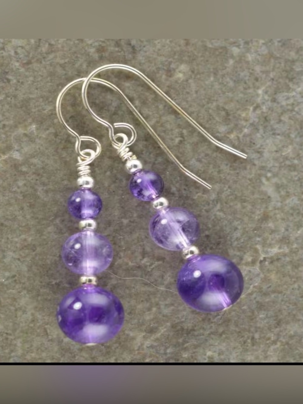 Purple Amethyst Bead Drop Earrings - Silver Hooks